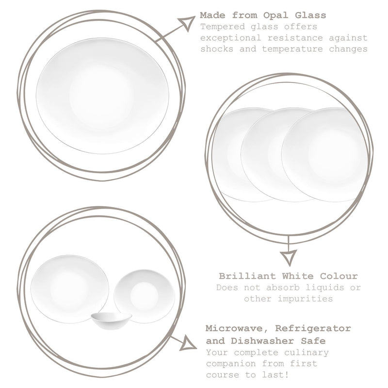 27cm White Prometeo Glass Dinner Plates - Pack of Six - By Bormioli Rocco
