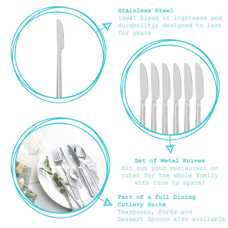Tondo 18/0 Stainless Steel Dinner Knives - Pack of 6 - By Argon Tableware