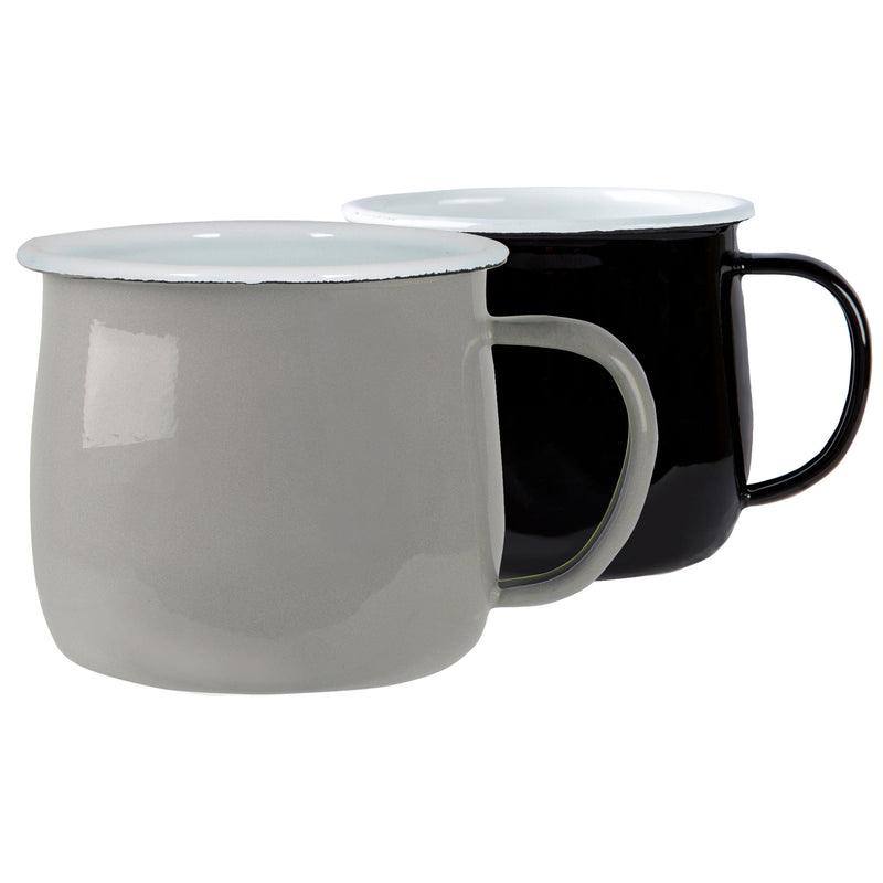 375ml Black/Grey Enamel Belly Mugs - Pack of Four - By Argon Tableware
