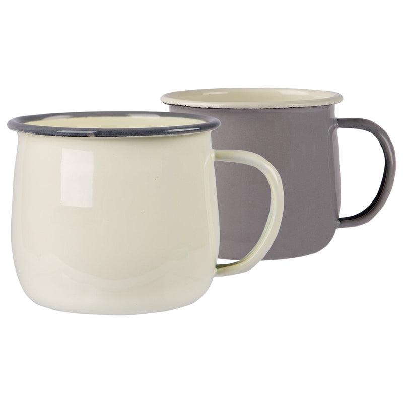 375ml Grey/Cream Enamel Belly Mugs - Pack of Four - By Argon Tableware