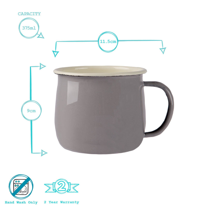 375ml Grey/Cream Enamel Belly Mugs - Pack of Four - By Argon Tableware