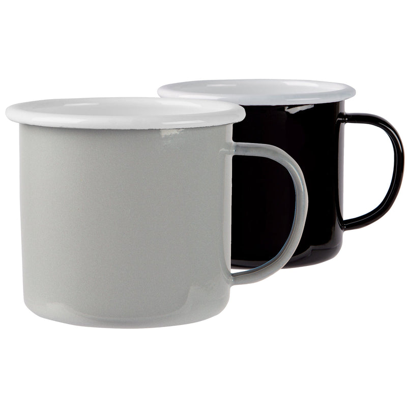 375ml Black/Grey Enamel Mugs - Pack of Four - By Argon Tableware