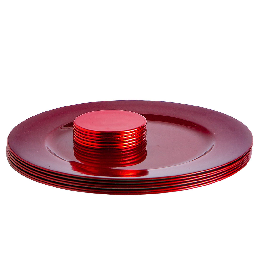 Red 12-Piece Metallic Melamine Charger Plate &amp; Coaster Set