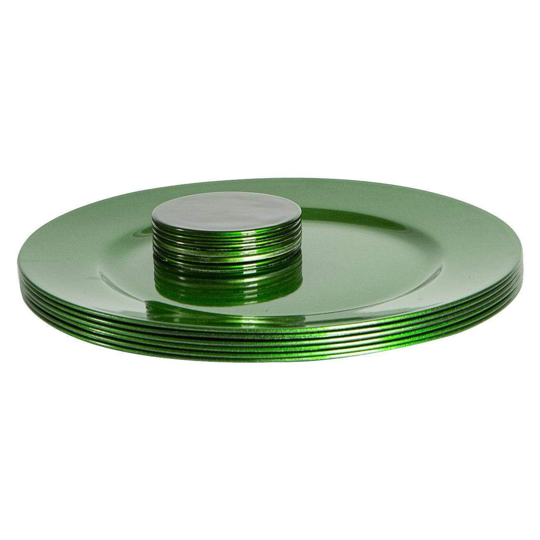 Green 12-Piece Metallic Melamine Charger Plate &amp; Coaster Set