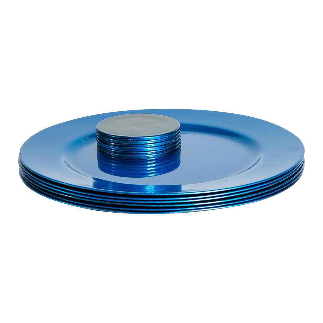 Blue 12-Piece Metallic Melamine Charger Plate &amp; Coaster Set