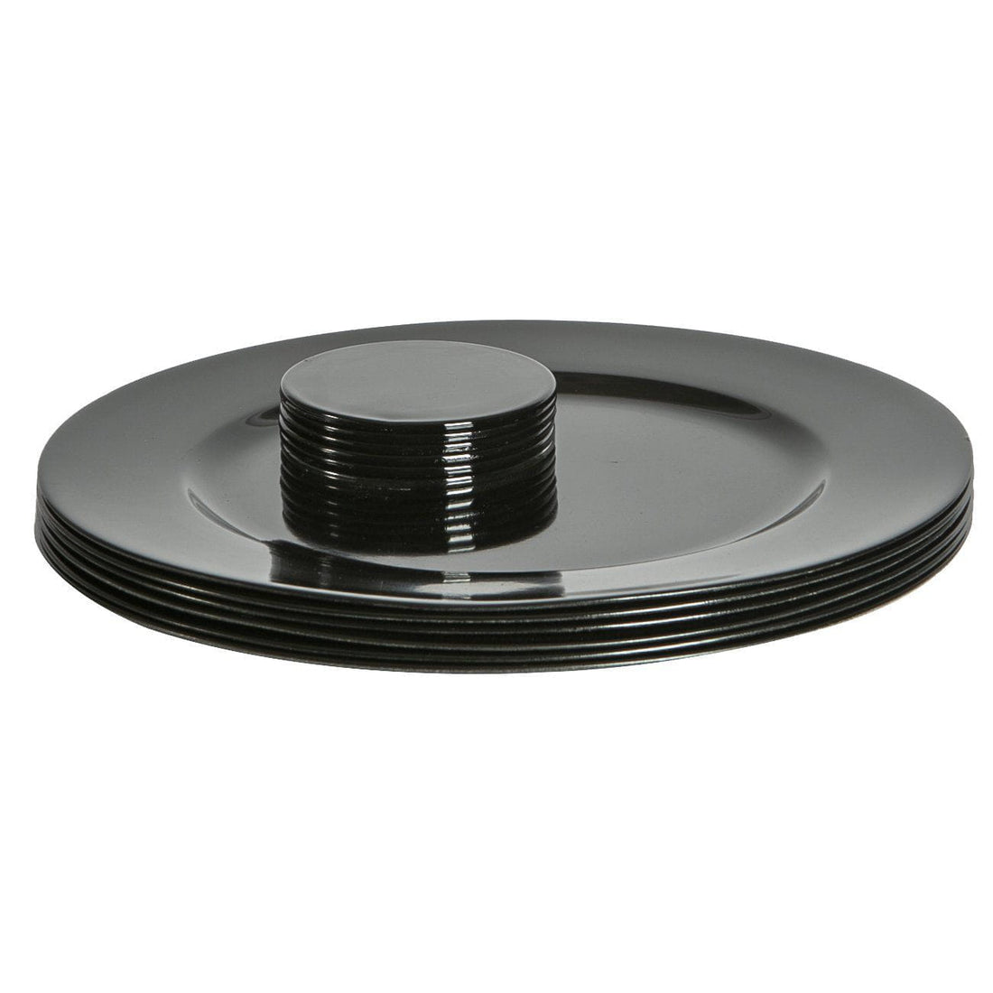 Black 12-Piece Metallic Melamine Charger Plate &amp; Coaster Set