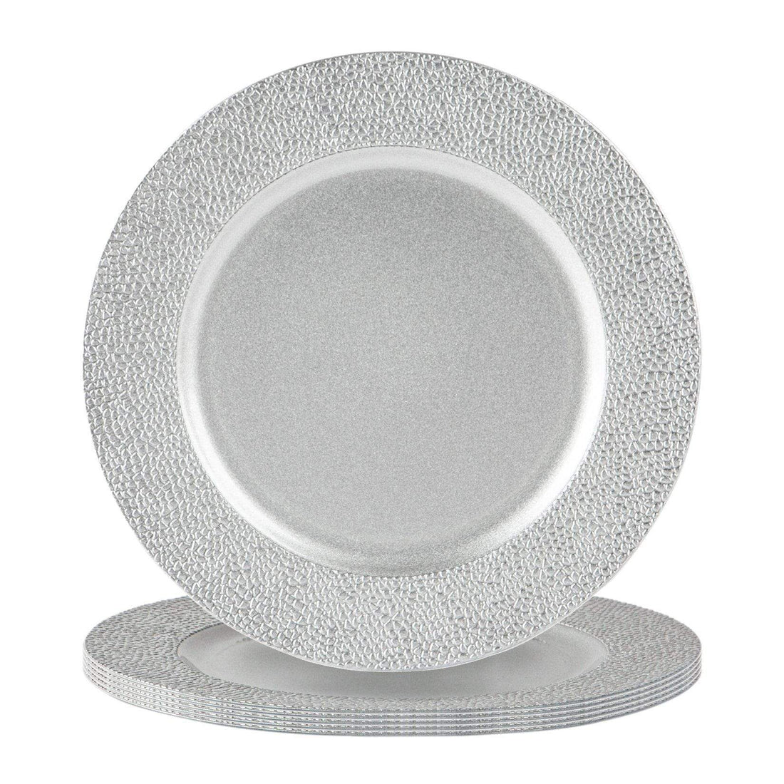 Silver 33cm Hammered Melamine Charger Plates - Pack of 6