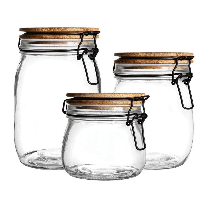3pc Glass Storage Jar Set with Wooden Clip Lids - By Argon Tableware