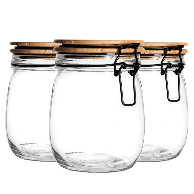 750ml Wooden Clip Lid Storage Jars - Pack of Three - By Argon Tableware