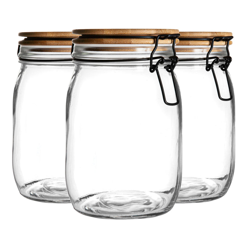 1L Wooden Clip Lid Storage Jars - Pack of Three - By Argon Tableware