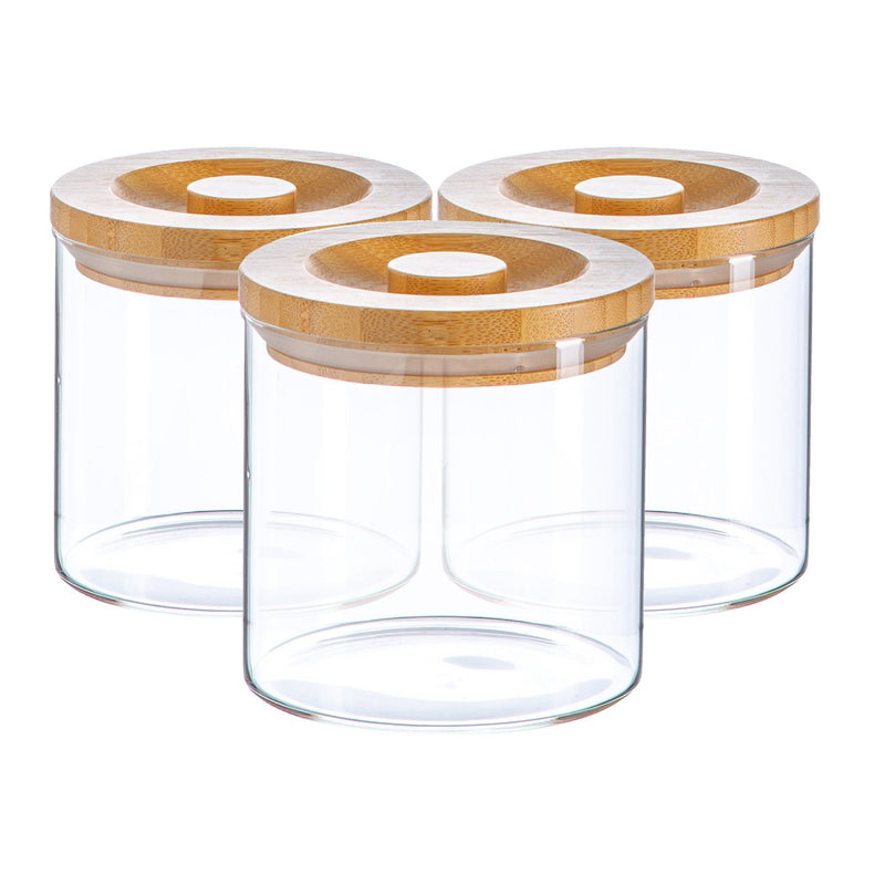 550ml Carved Wood Lid Storage Jars - Pack of 3 - By Argon Tableware