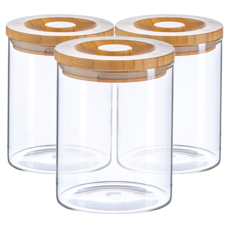 750ml Carved Wood Lid Storage Jars - Pack of 3 - By Argon Tableware