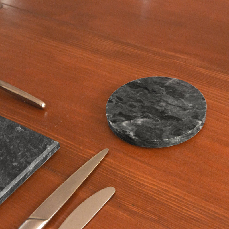 12pc Black Marble Placemats & Round Coasters Set - By Argon Tableware