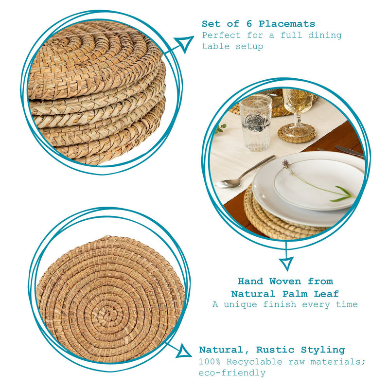 30cm Woven Palm Leaf Placemats - Pack of Six - By Argon Tableware