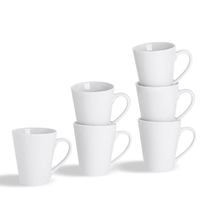 Argon Tableware Set of 6 Classic China Latte Coffee Mugs - 285ml