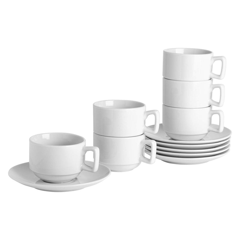 Argon Tableware 12 Piece Classic Stacking China Cup/Saucer Set - 200ml