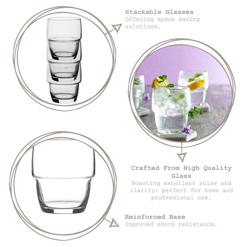 285ml Galata Stacking Tumbler Glasses - Pack of Six  - By LAV