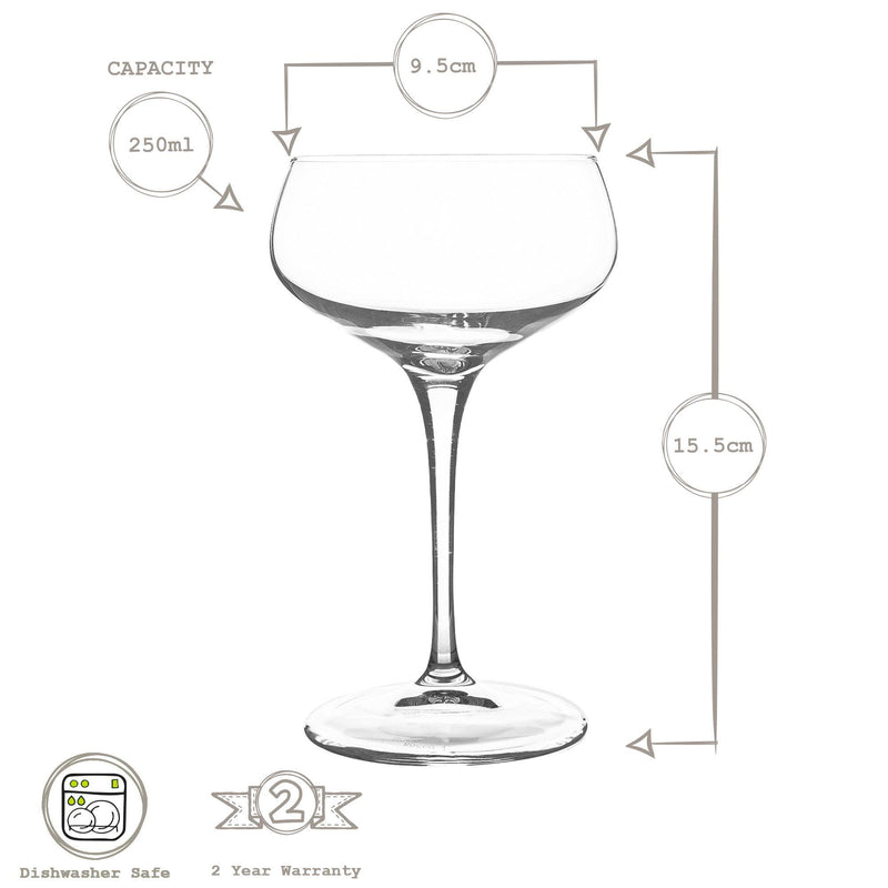 250ml Bartender Novecento Cocktail Glasses - Pack of Six - By Bormioli Rocco