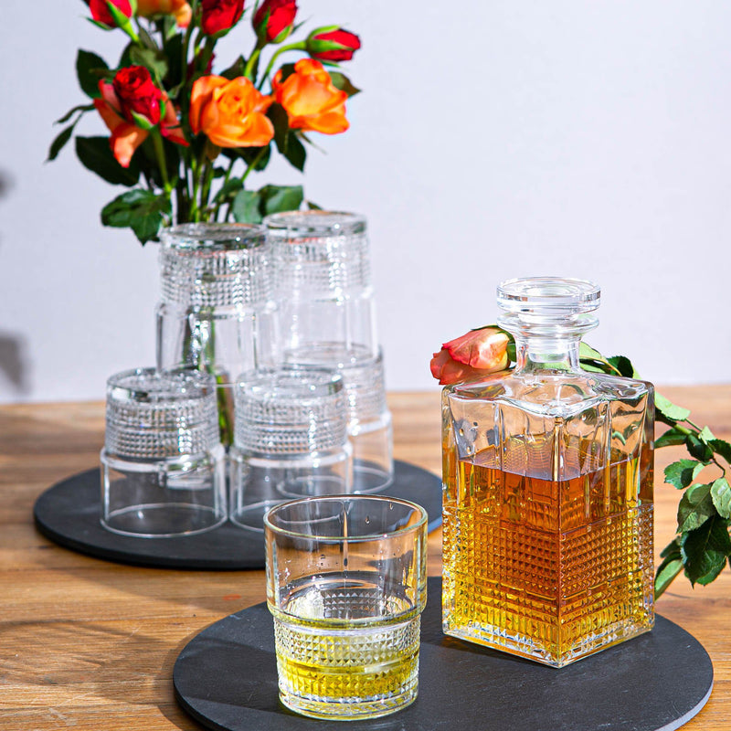 7pc Bartender Novecento Whisky Decanter & Glasses Set - By Bormioli Rocco