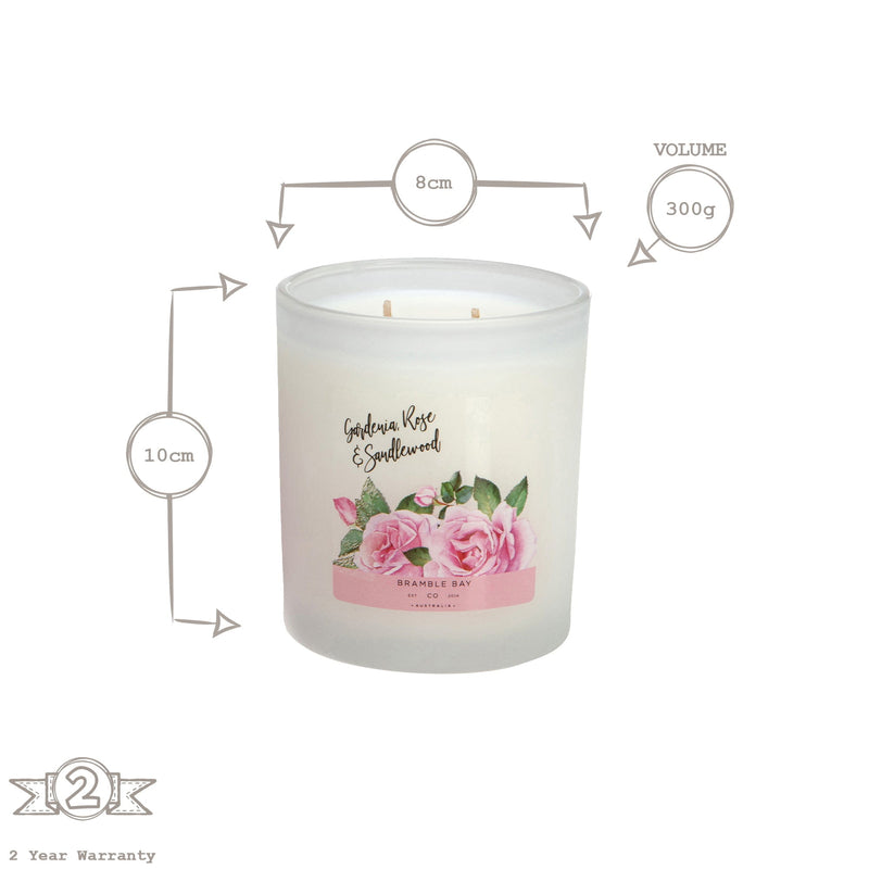 300g Double Wick Gardenia, Rose & Sandalwood Bath & Body Soy Wax Scented Candle - By Bramble Bay