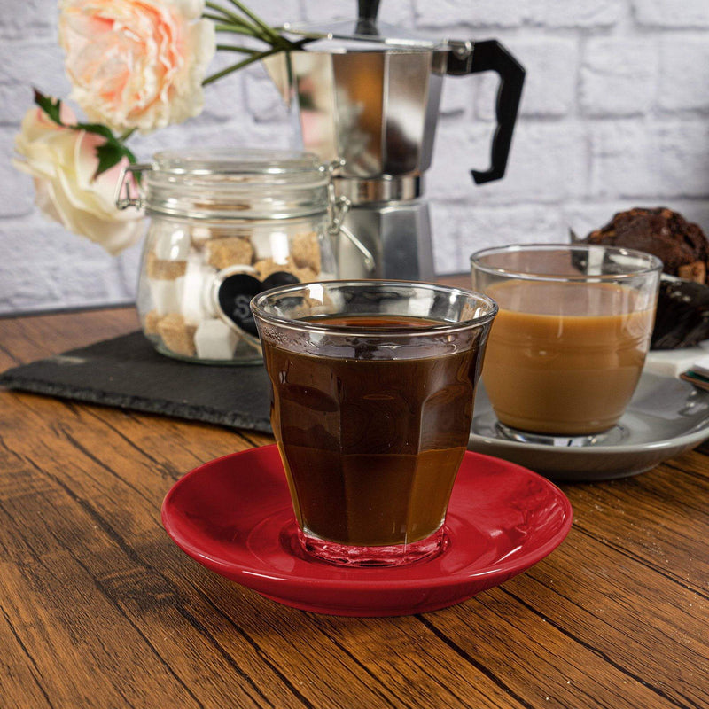220ml Picardie Glass Coffee Cups & Saucers Set - Pack of Six - By Duralex