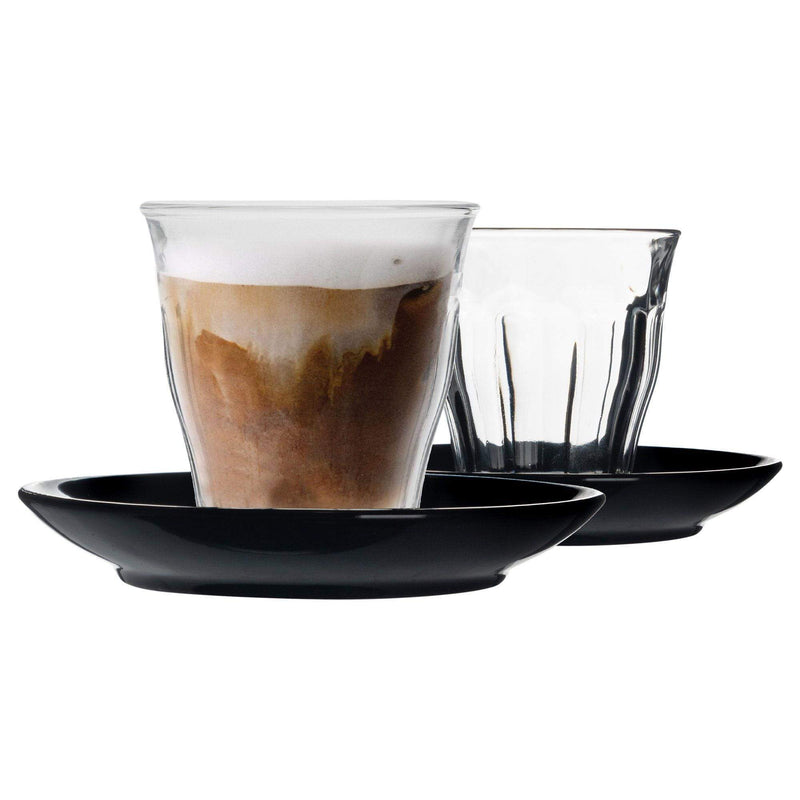 200ml Picardie Glass Coffee Cups & Saucers Set - Pack of Six - By Duralex