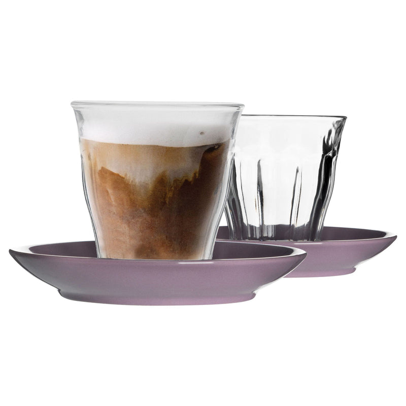 220ml Picardie Glass Coffee Cups & Saucers Set - Pack of Six - By Duralex