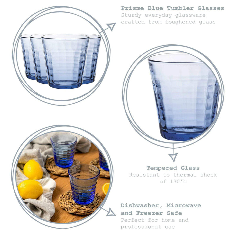 275ml Blue Prisme Water Glasses - Pack of Four - By Duralex