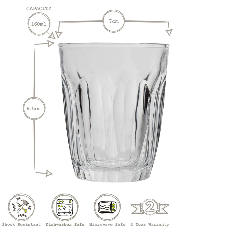 160ml Provence Tumbler Glasses - Pack of Six - By Duralex