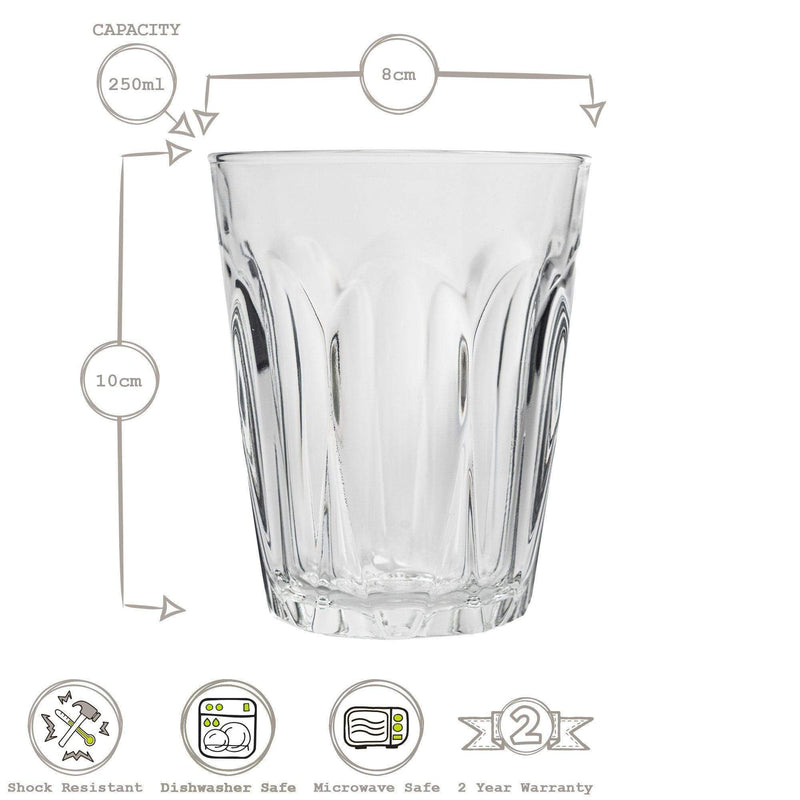 250ml Provence Tumbler Glasses - Pack of Six - By Duralex