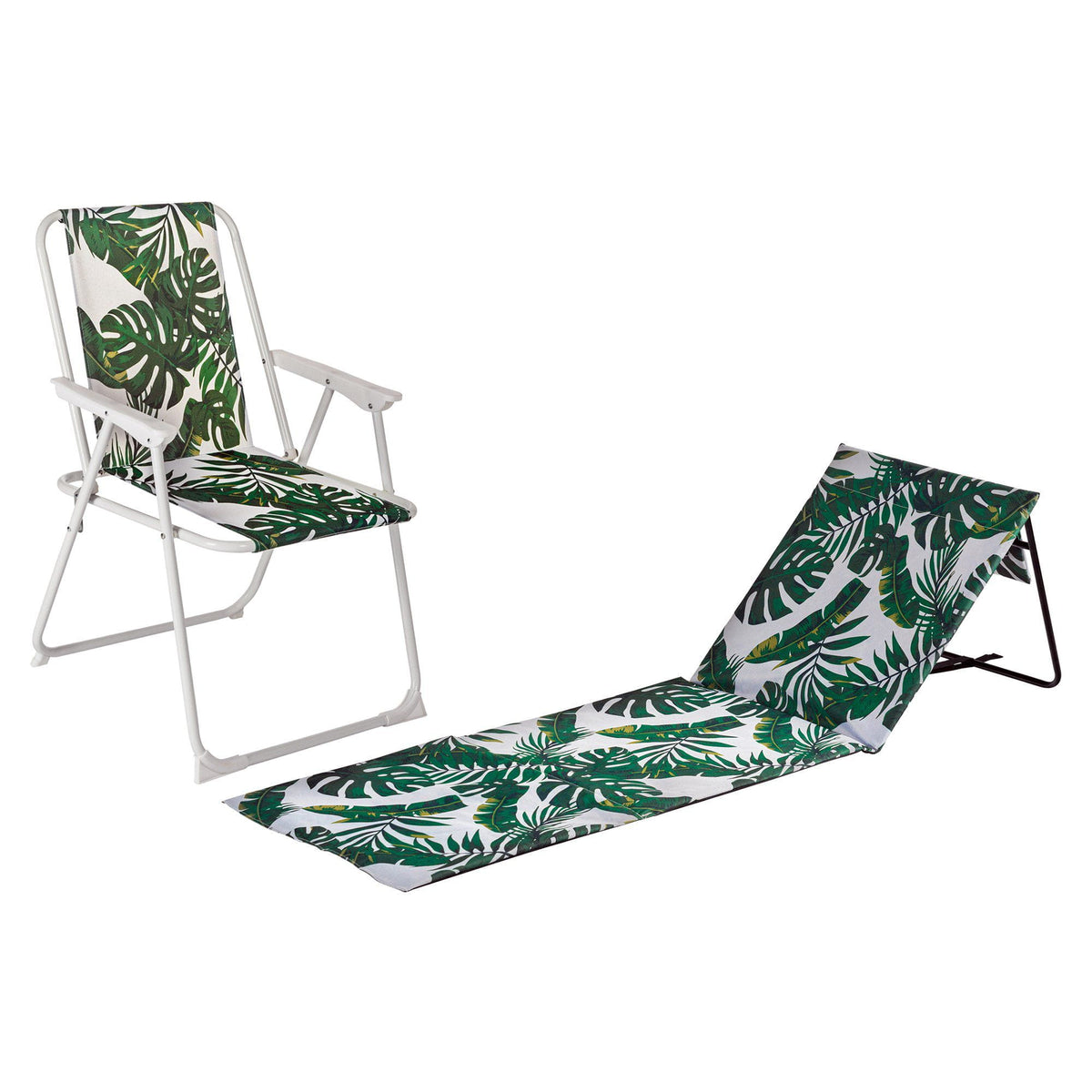 2pc Folding Beach Chair & Lounger Set Banana Leaf