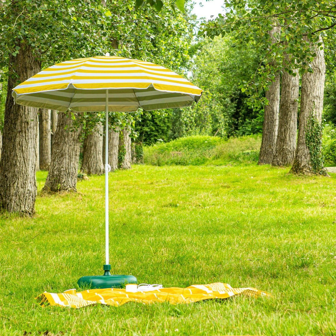 Yellow Striped 1.74m Metal Beach Parasol