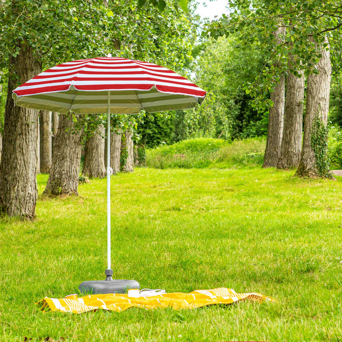 Red Striped 1.74m Metal Beach Parasol