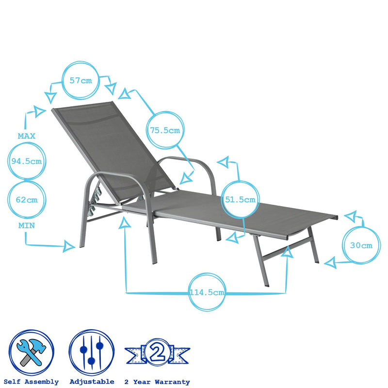 Sussex Adjustable Garden Sun Lounger Set - Pack of Two - By Harbour Housewares