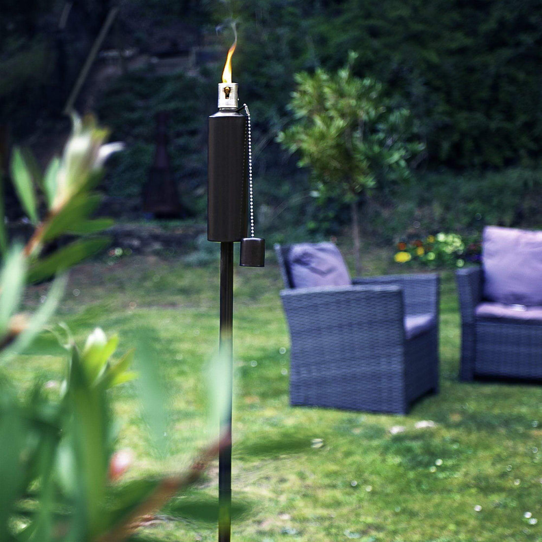 Black 1.46m Stainless Steel Round Garden Torches - Pack of 6