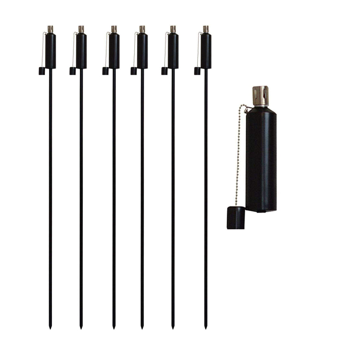 Black 1.46m Stainless Steel Round Garden Torches - Pack of 6
