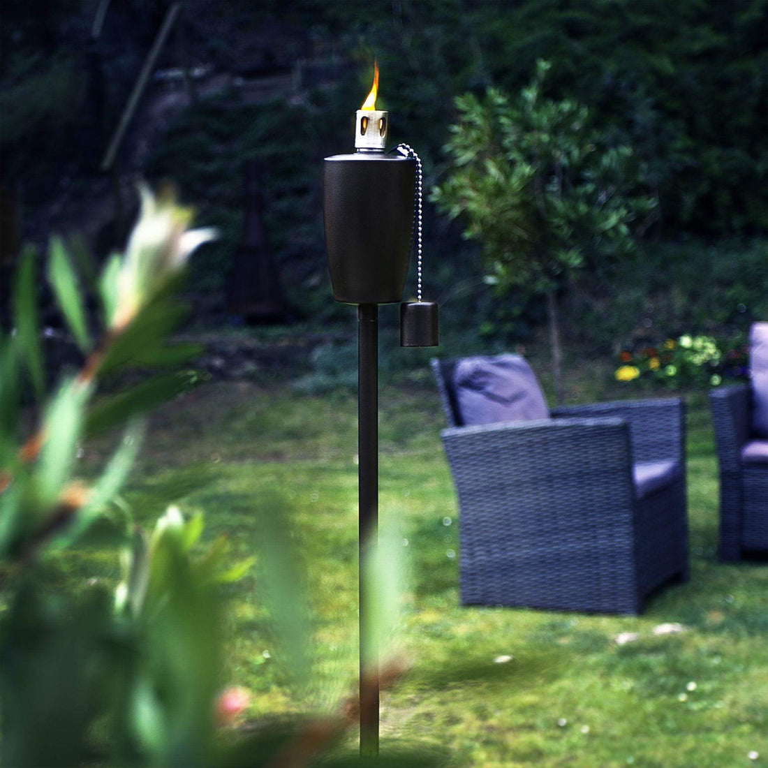 Black 1.46m Stainless Steel Barrel Garden Torches - Pack of 6