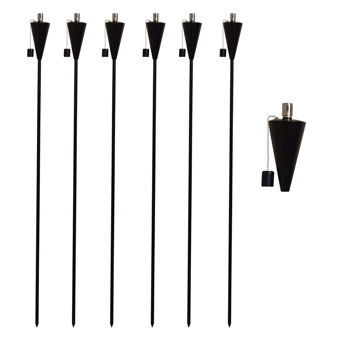 Black 1.46m Stainless Steel Cone Garden Torches - Pack of 6