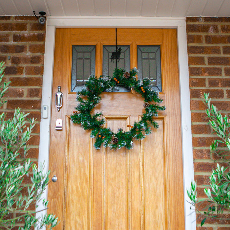 40cm Black Metal Reindeer Christmas Wreath Door Hanger - By Harbour Housewares