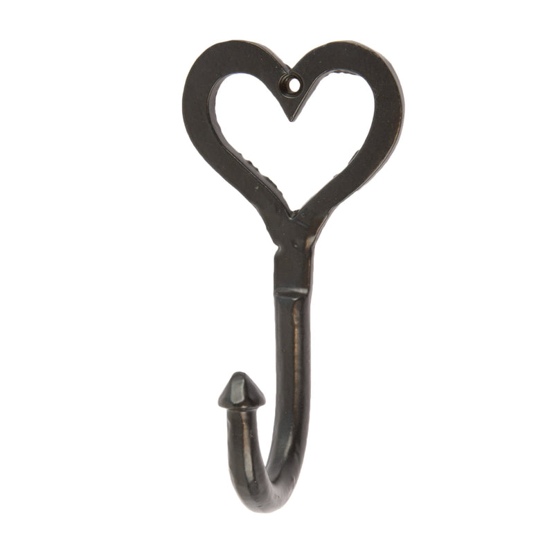 65mm x 130mm Black Single Heart Hook - By Hammer & Tongs