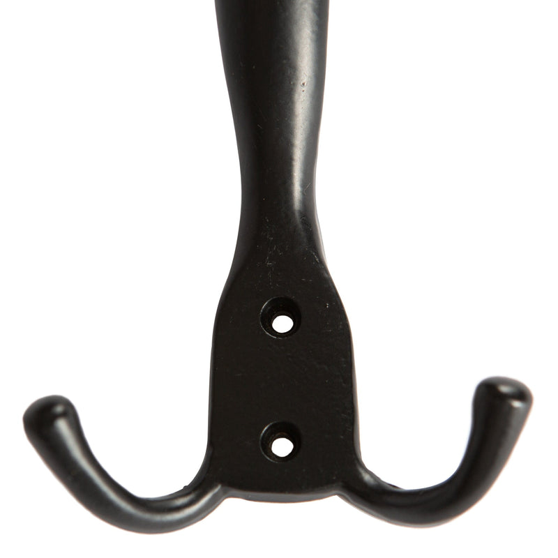 90mm x 140mm Black Rustic Hat and Double Robe Hook - By Hammer & Tongs