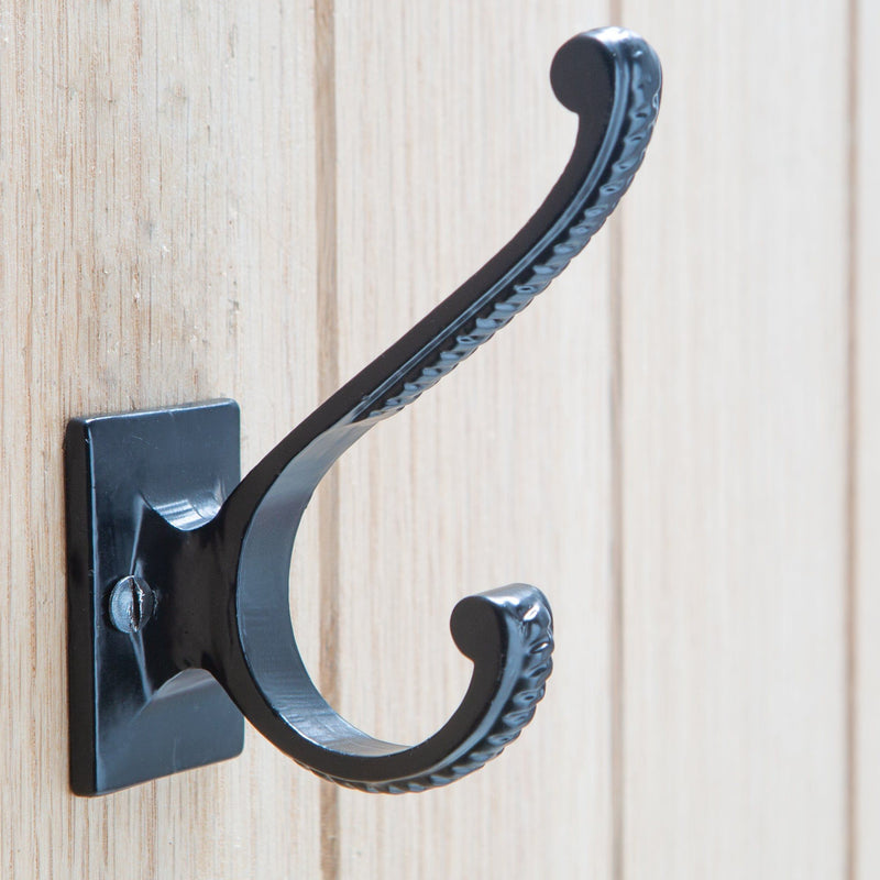35mm x 100mm Black Square Back Scroll Hat & Coat Hook - By Hammer & Tongs