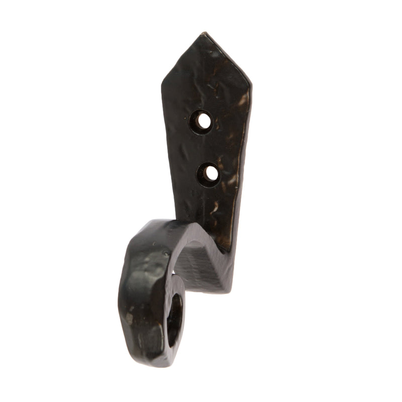 30mm x 95mm Black Hammered Scroll Hook - By Hammer & Tongs