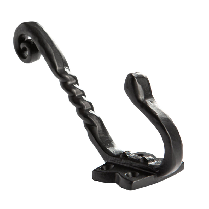 40mm x 125mm Black Twisted Scroll Hat & Coat Hook - By Hammer & Tongs