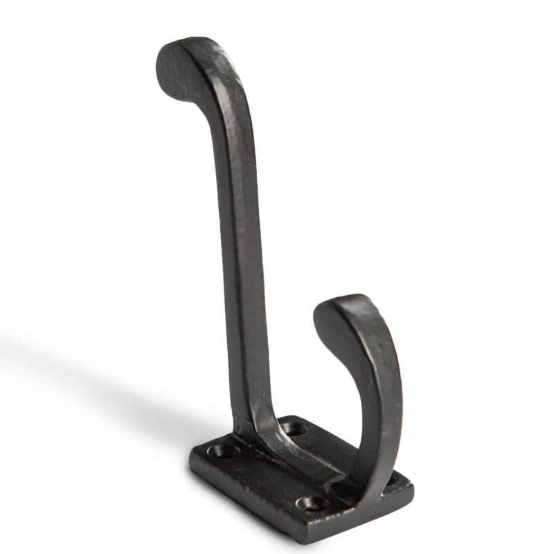 30mm x 85mm Black Rectangular Plate Rounded Hat & Coat Hook - By Hammer & Tongs