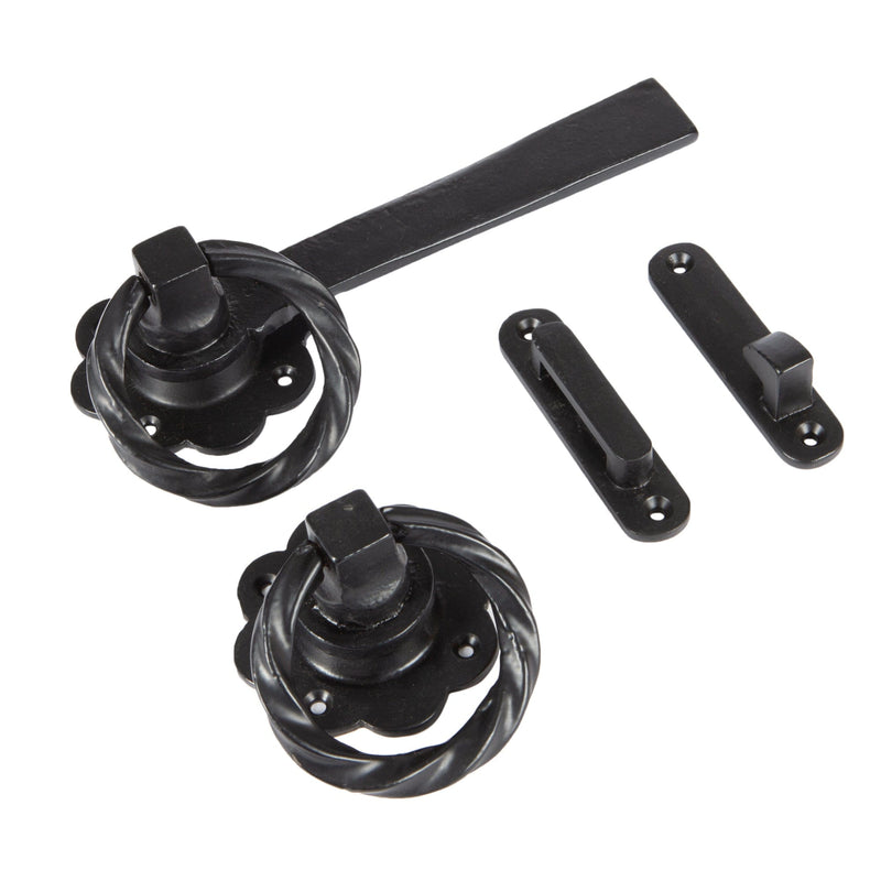 195mm Black Rose Ring Gate Latch - By Hammer & Tongs