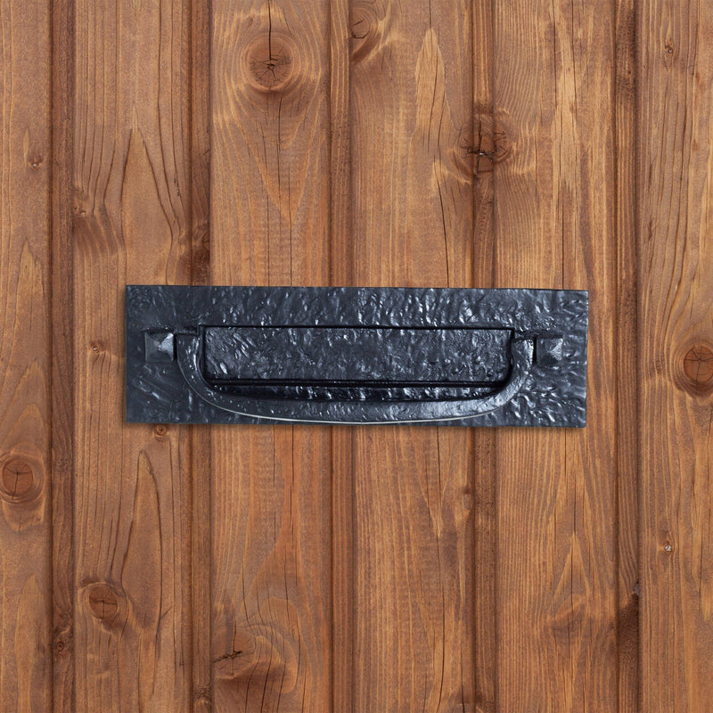 340mm x 105mm Black Antique Letter Plate with Knocker - By Hammer & Tongs