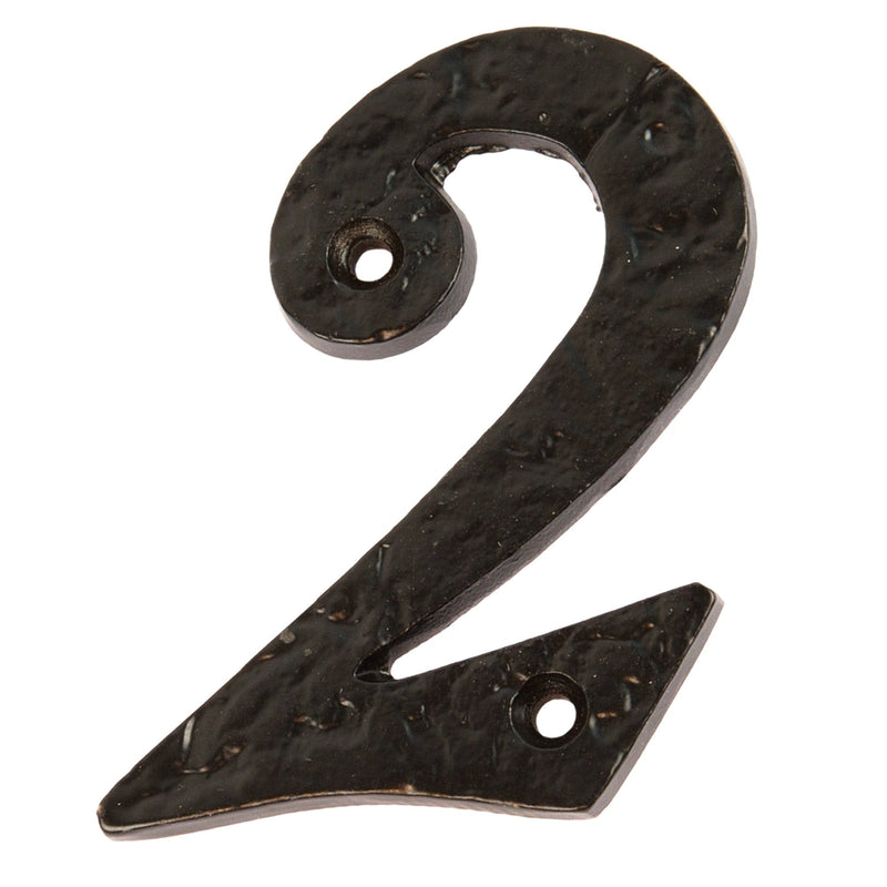 80mm Black Rustic Iron House Number 2 - By Hammer & Tongs