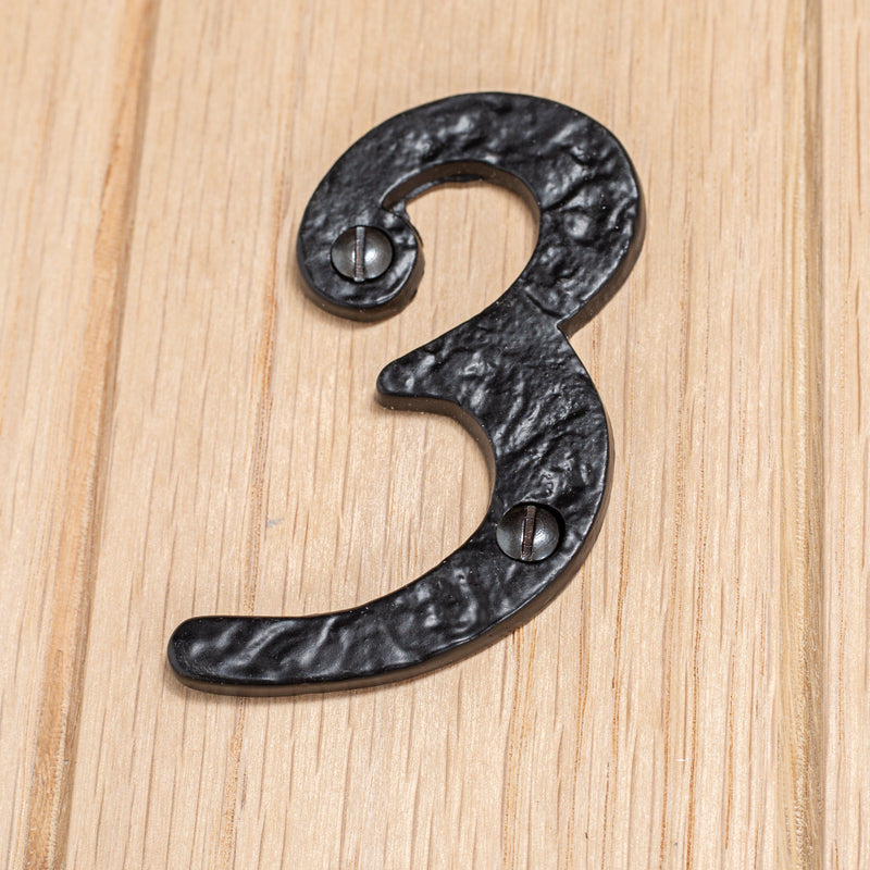 80mm Grey Rustic Iron House Number 3 - By Hammer & Tongs