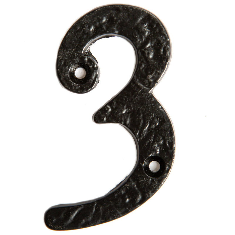 80mm Black Rustic Iron House Number 3 - By Hammer & Tongs